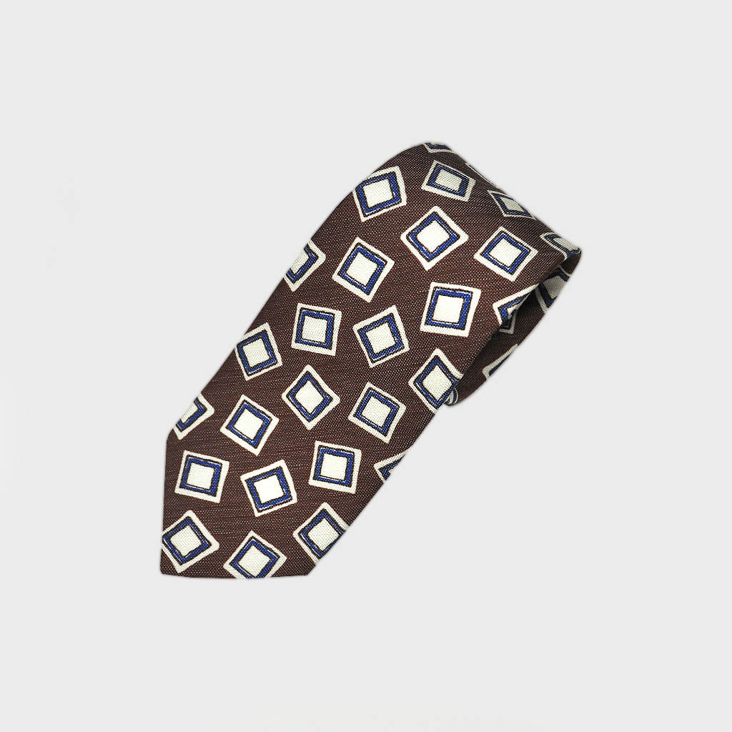 Groovy Squares Silk Linen Tie in Brown