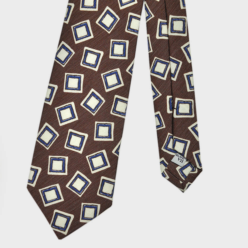 Groovy Squares Silk Linen Tie in Brown