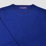 Merino Wool Crew Neck in Royal Blue with Claret Trim