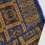 Wool Silk Mosaic of Medallions Scarf in Blue, Ochre, Green & Brown