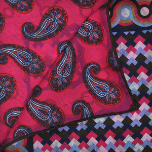 Deco & Tears Reversible Panama Silk Pocket Square in Blues & Pink