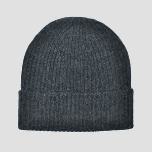 Two Ply Cashmere Winter Beanie in Charcoal