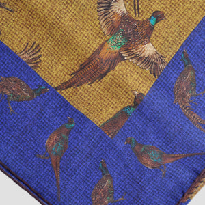 Wool Silk Pheasant Large Square in Blue, Ochre & Brown