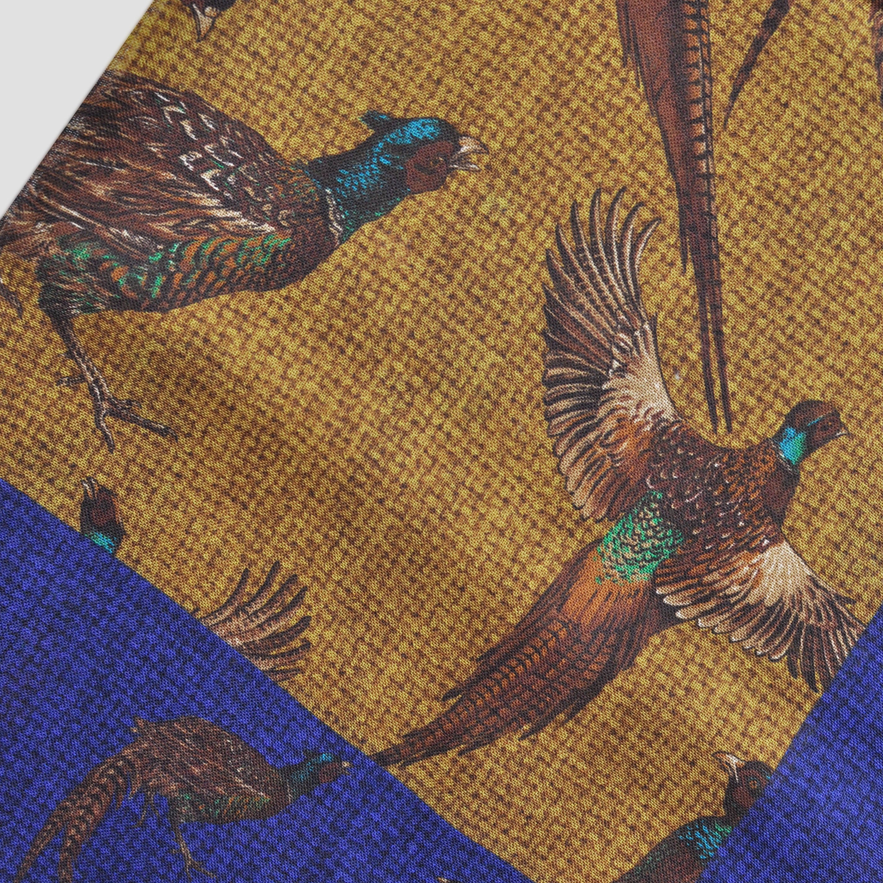 Wool Silk Pheasant Large Square in Blue, Ochre & Brown