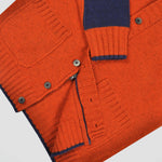 Chunky Yak's Wool Cardi in Orange with Dark Blue Trim