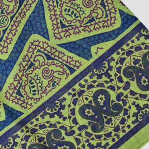 Wool Silk Large Square of Aztec Shapes & Pasiley Border in Greens & Blue