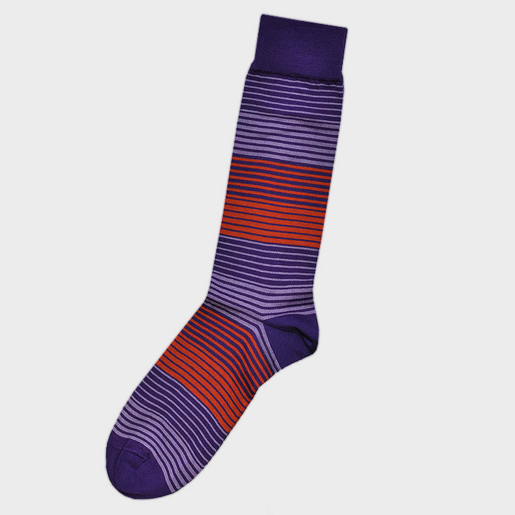 Slim Stripes Fine Cotton Socks in Purple, Violet & Red