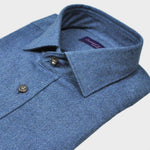 Brushed Twill Over-shirt with Single Breast Pocket Flap & Button in Blue
