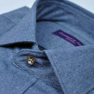 Brushed Twill Over-shirt with Single Breast Pocket Flap & Button in Blue