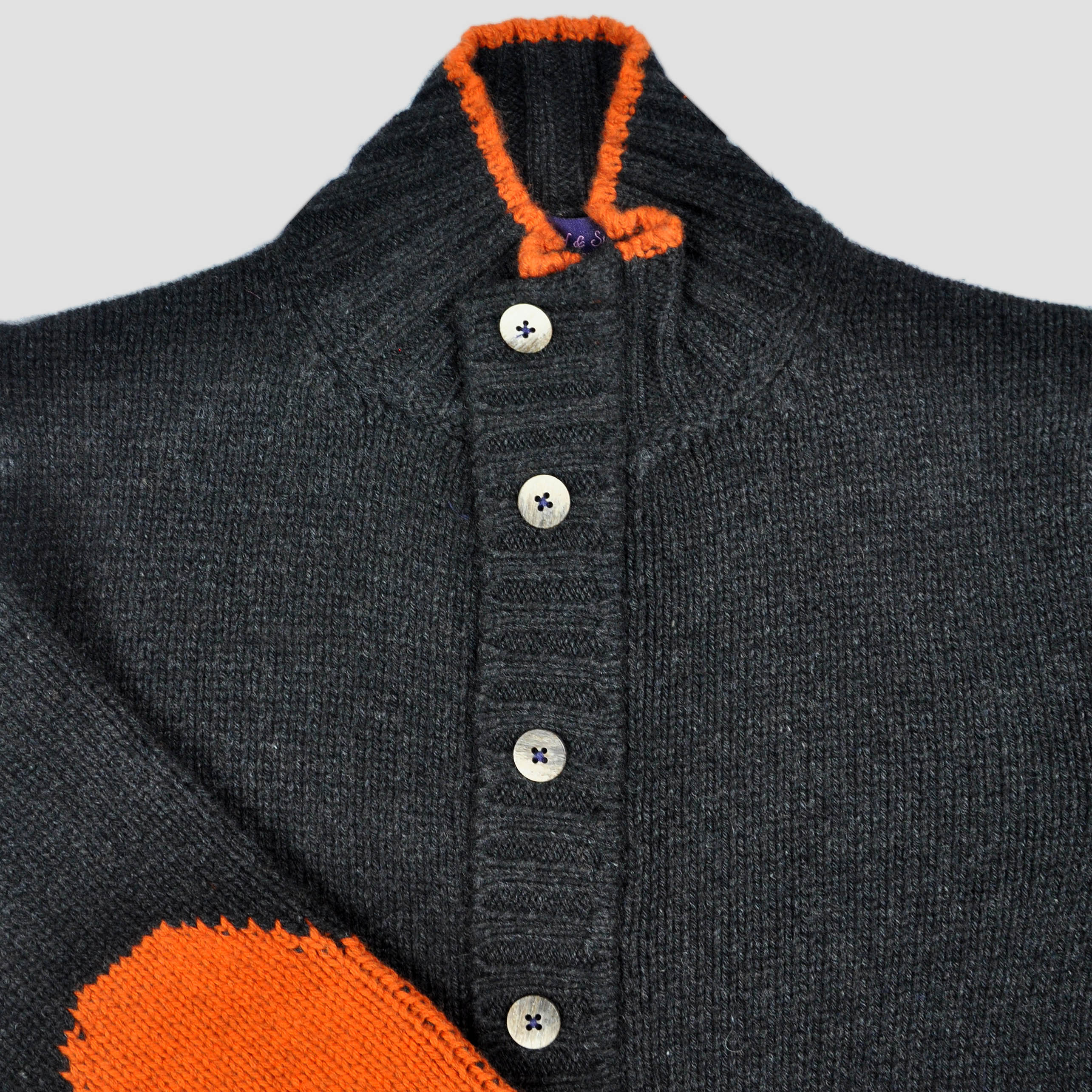 Chunky Yak's Wool Cardi in Charcoal with Orange Trim