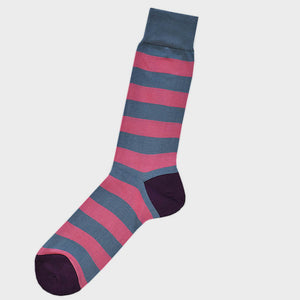 Bands of Stripes Fine Cotton Socks in Pink & Light Blue