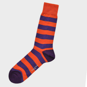 Bands of Stripes Fine Cotton Socks in Purple & Orange