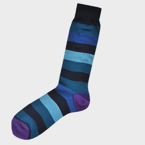 Bands of Colours Fine Cotton Socks in Blues & Teal