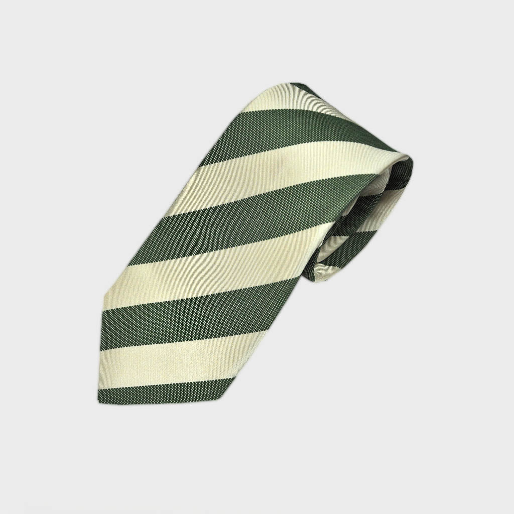 Forest Green Natte and White Reppe Stripe Silk Tie