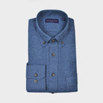 Waffle Brushed Cotton Button Down Over-shirt in Blue with Double Breast Pocket Flap & Button