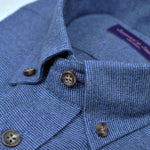 Waffle Brushed Cotton Button Down Over-shirt in Blue with Double Breast Pocket Flap & Button