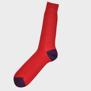 Ribbed Fine Cotton Socks in Red