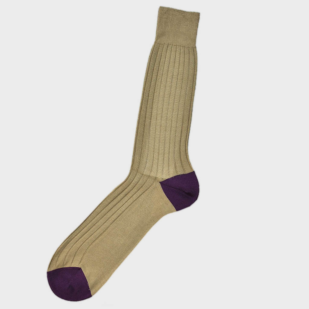Ribbed Fine Cotton Socks in Beige