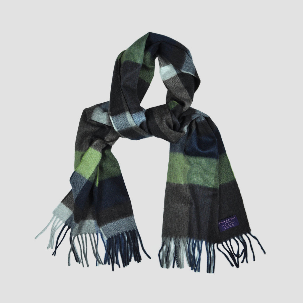 Blocks of Colour Winter Scarf in Brown, Green & Blue