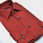 Brushed Twill Over-shirt with Double Breast Pocket Flap & Button in Red