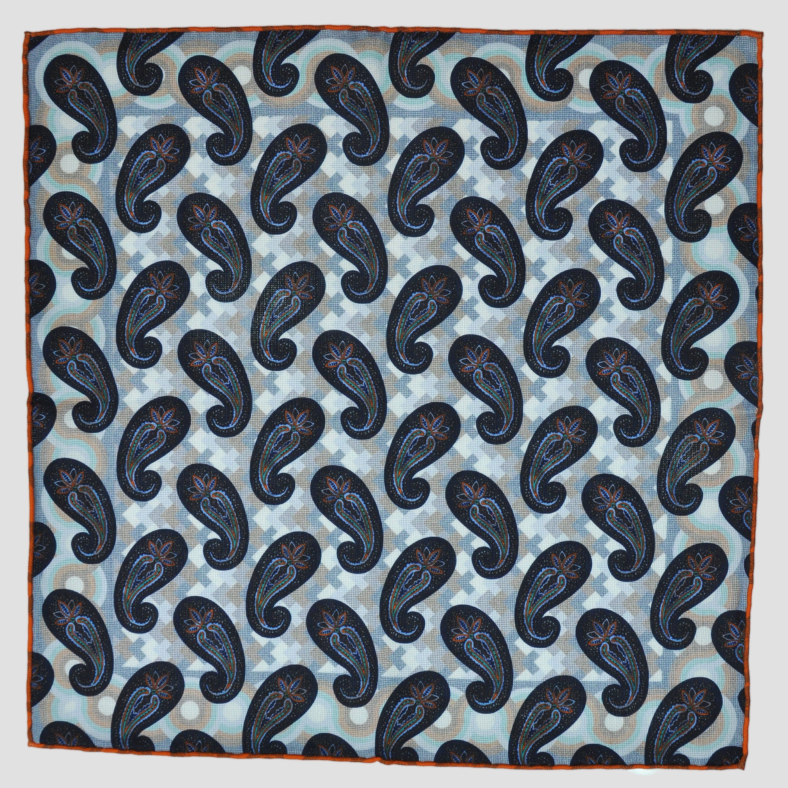 Deco & Tears Reversible Panama Silk Pocket Square in Blues & Browns
