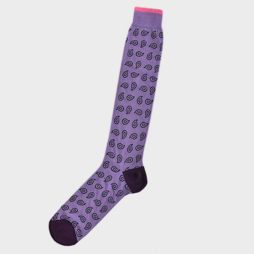 Teardrops Calf Length Fine Cotton Socks in Violet