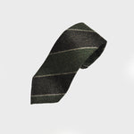 Club Stripe Hand-rolled Wool Tie in Muted Green, Grey & Brown