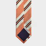 Blocks & Stripes Woven Silk Bottle Neck Tie in Pastel Red, White & Navy