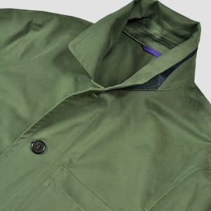 Heavy Cotton Worker Jacket in Khaki Green with Blue (under) Collar