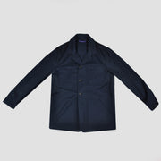Heavy Cotton Worker Jacket in Navy Blue with Brown (under) Collar