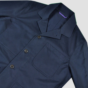 Heavy Cotton Worker Jacket in Navy Blue with Brown (under) Collar