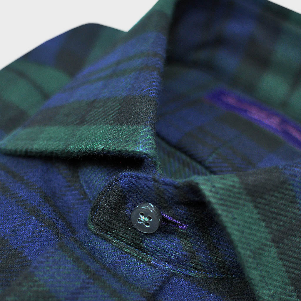Check Brushed Cotton 'Black Watch' Over-Shirt in Blues & Green