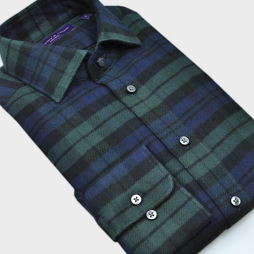 Check Brushed Cotton 'Black Watch' Over-Shirt in Blues & Green