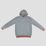 Cotton Zip-up Hooded Jumper in Light Grey with Orange Bands