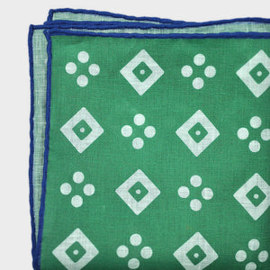 Geo's of Spots & Squares Linen Pocket Square in Green