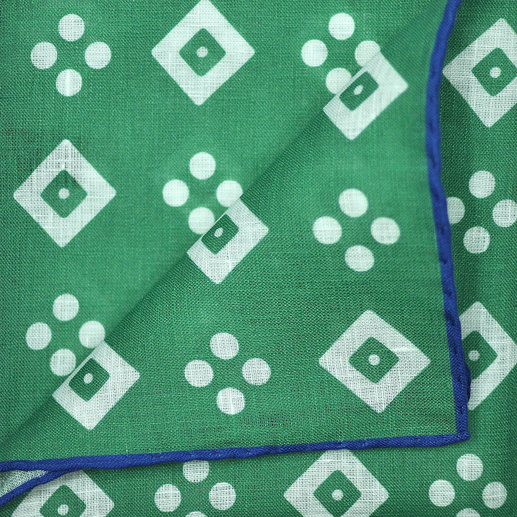 Geo's of Spots & Squares Linen Pocket Square in Green