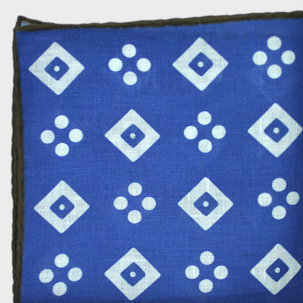 Geo's of Spots & Squares Linen Pocket Square in Blue