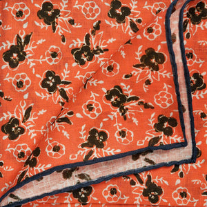 Spring Flower Linen Pocket Square in Orange