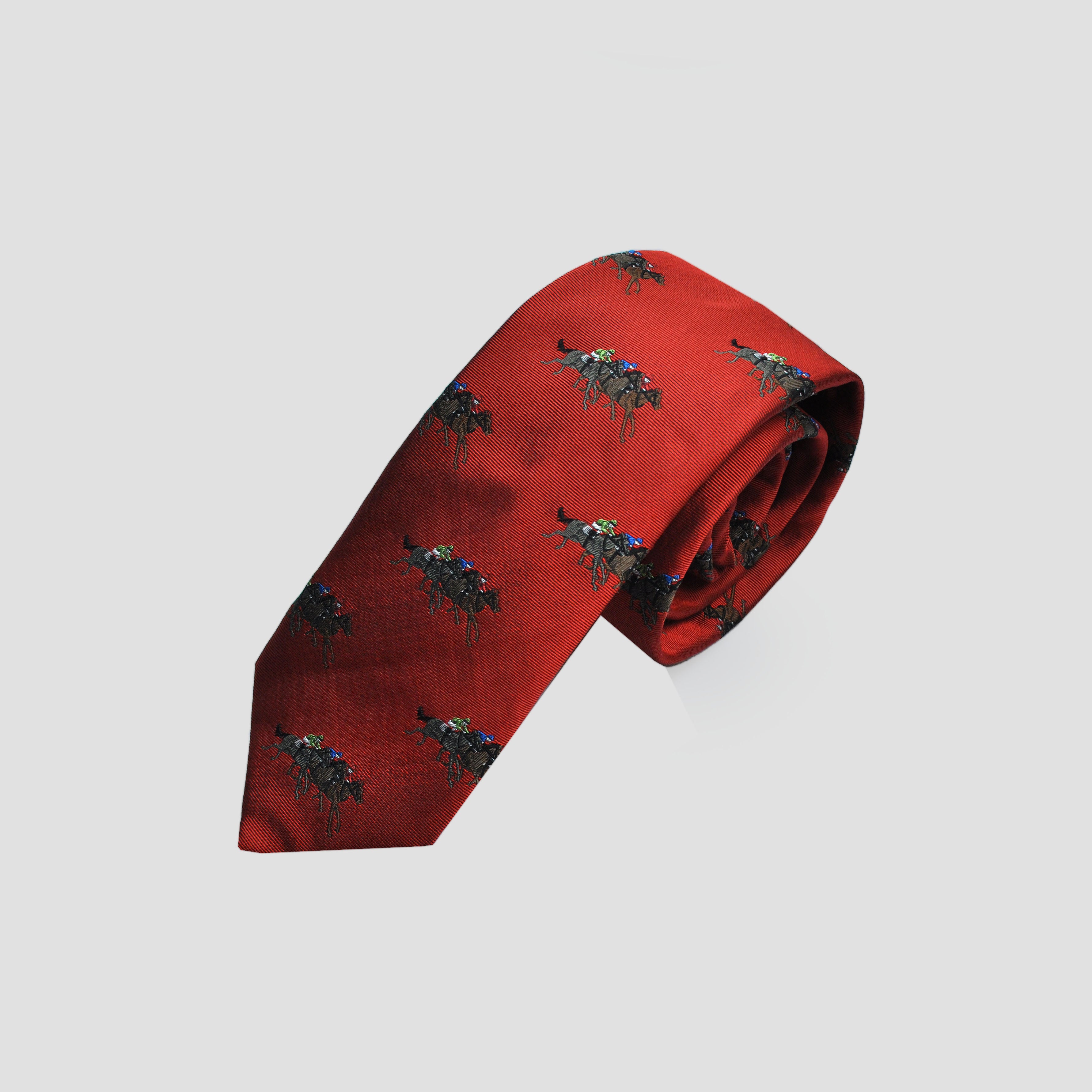 English Woven Silk 'At the Races' Tie in Burnt Orange