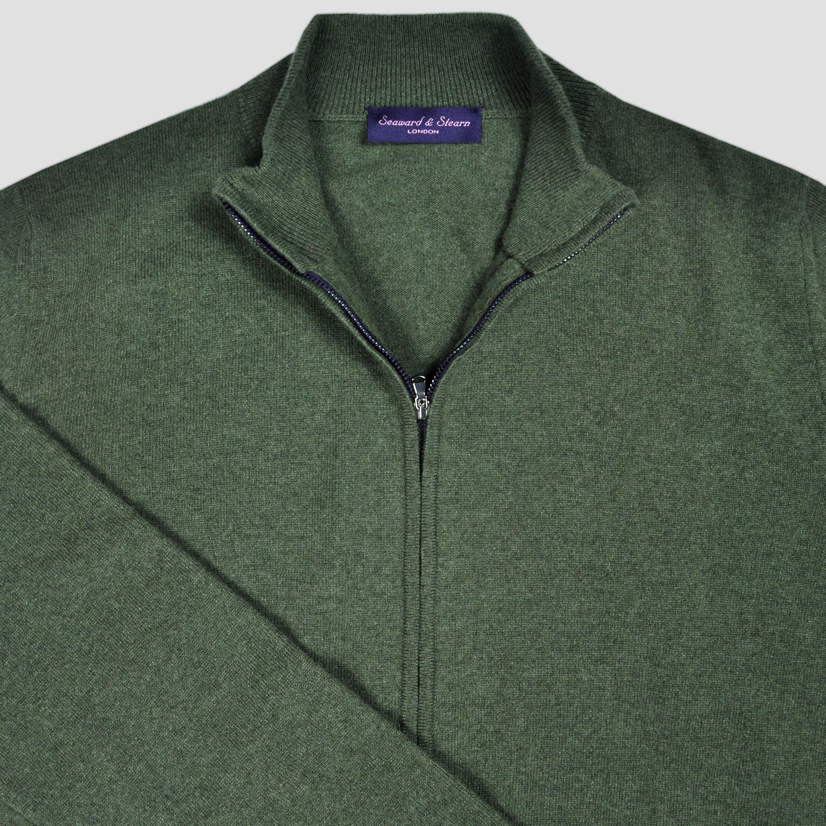 Cashmere Zipped Cardigan in Denim Green