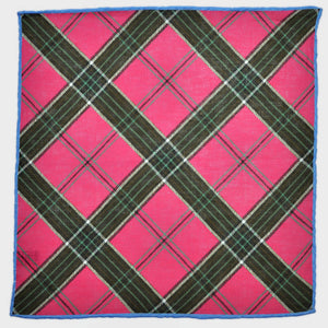 Plaid Linen Pocket Square in Pink & Green