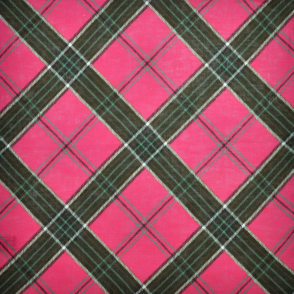 Plaid Linen Pocket Square in Pink & Green
