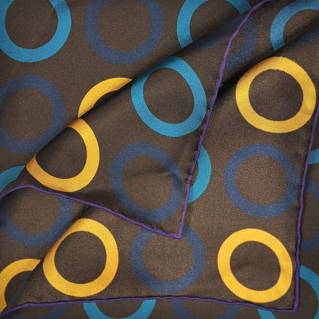 Groovy Hoops English Silk Pocket Square in Brown