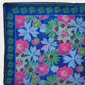 Flower Garden Cotton & Cashmere Pocket Square in Blue & Pink