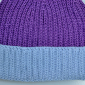 Four Ply Cashmere Winter Beanie in Purple & Light Blue