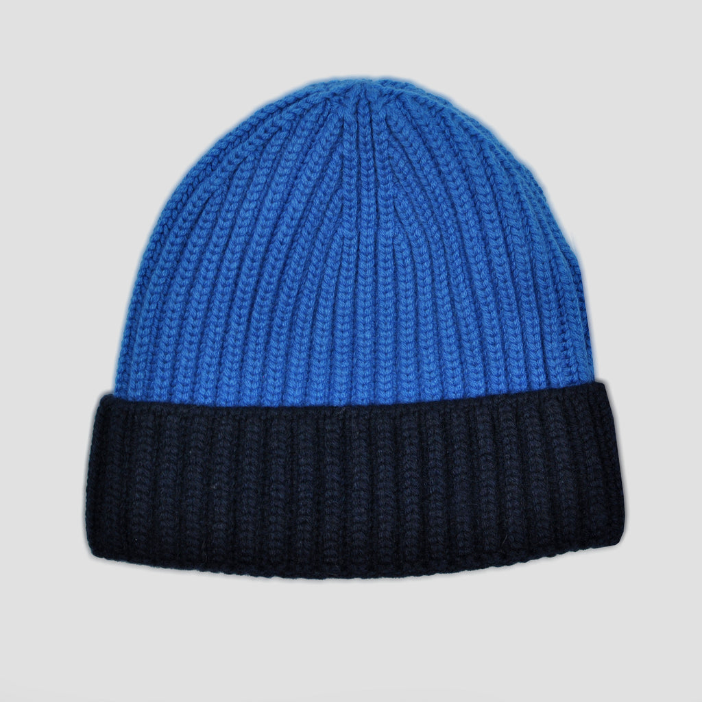 Four Ply Cashmere Winter Beanie in Blue & Navy