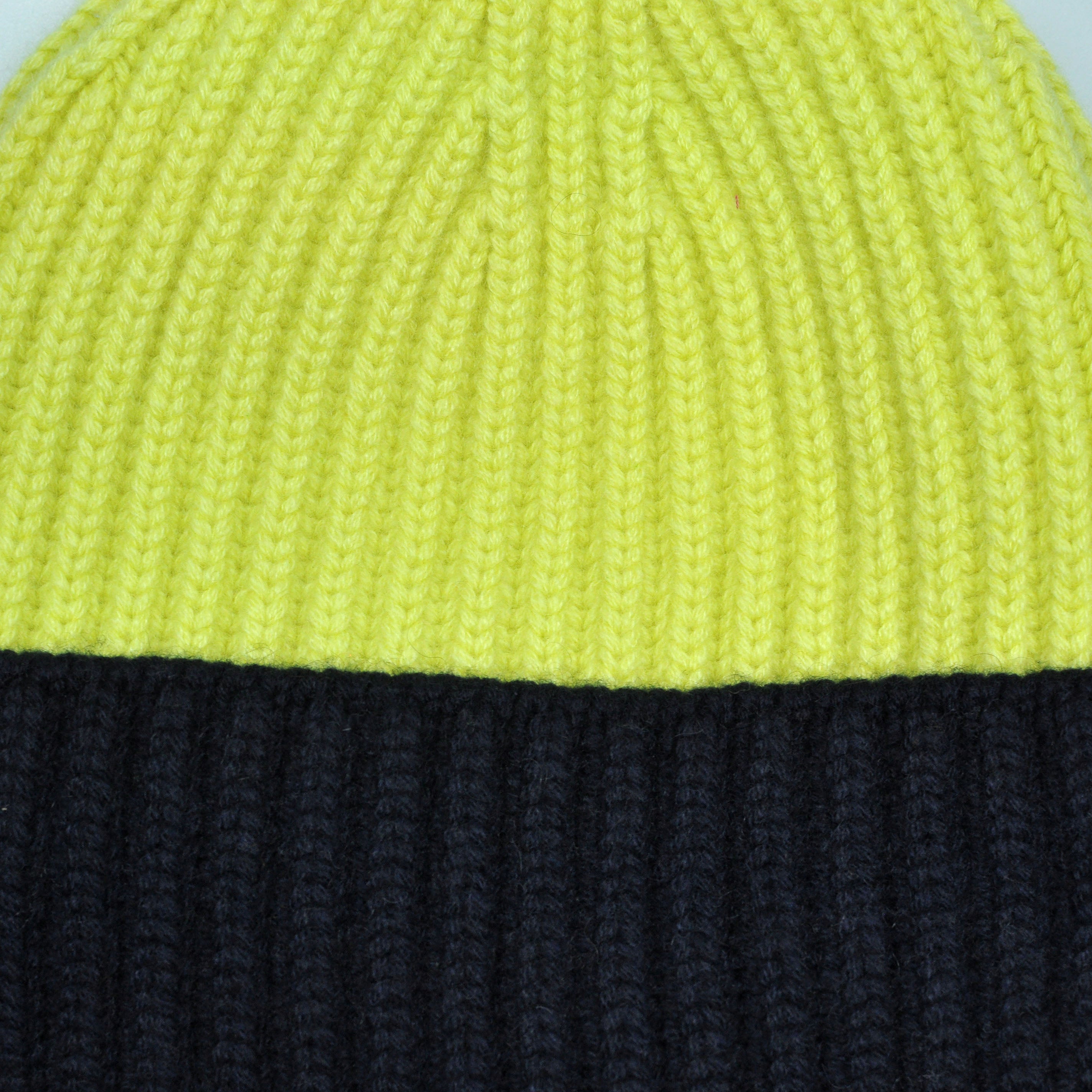 Four Ply Cashmere Winter Beanie in Lemon & Midnight Blue