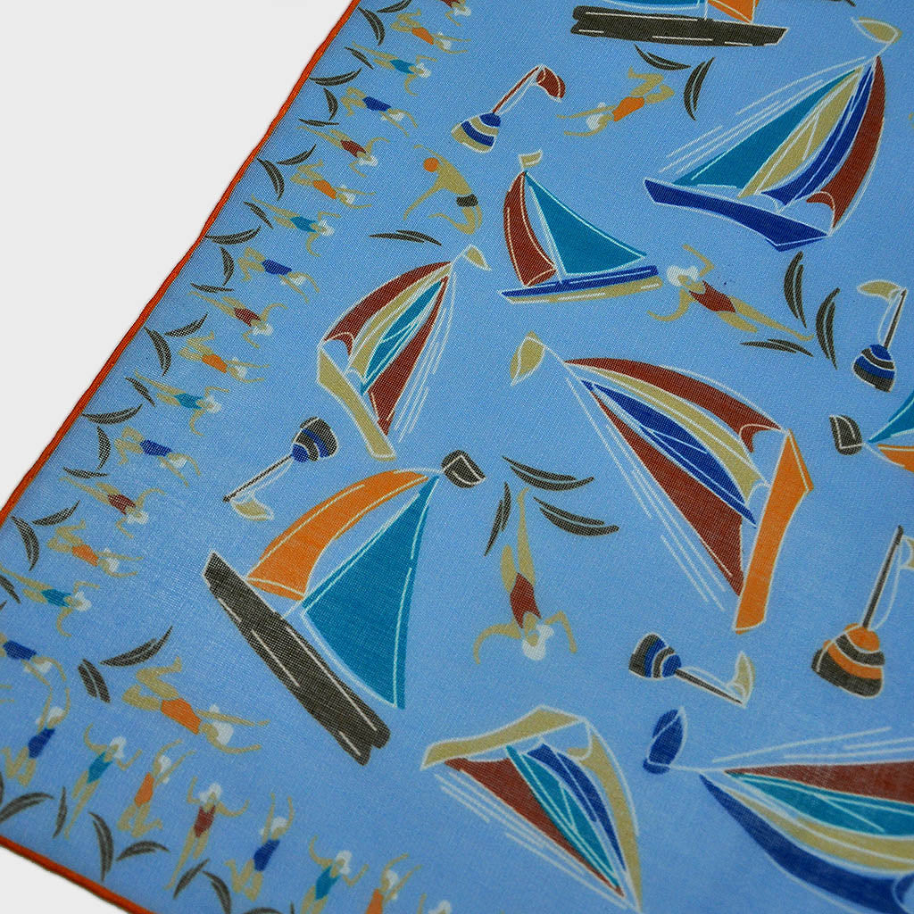 Boats & Bathers Cotton & Cashmere Pocket Square in Not So Deep Blue