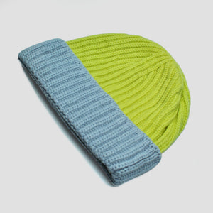 Four Ply Cashmere Winter Beanie in Lemon & Candy Grey