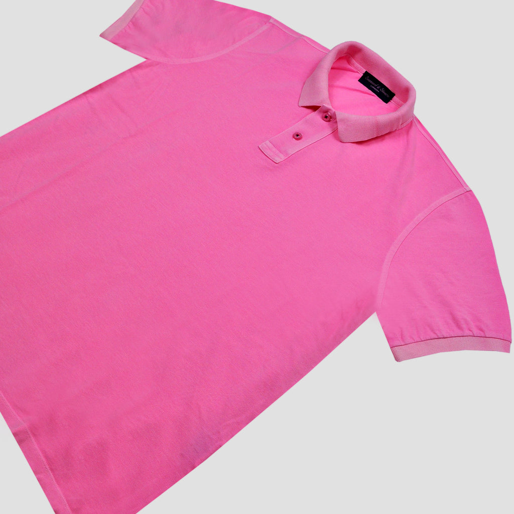 Fine Pique Cotton 2 Button Polo Shirt in Pink